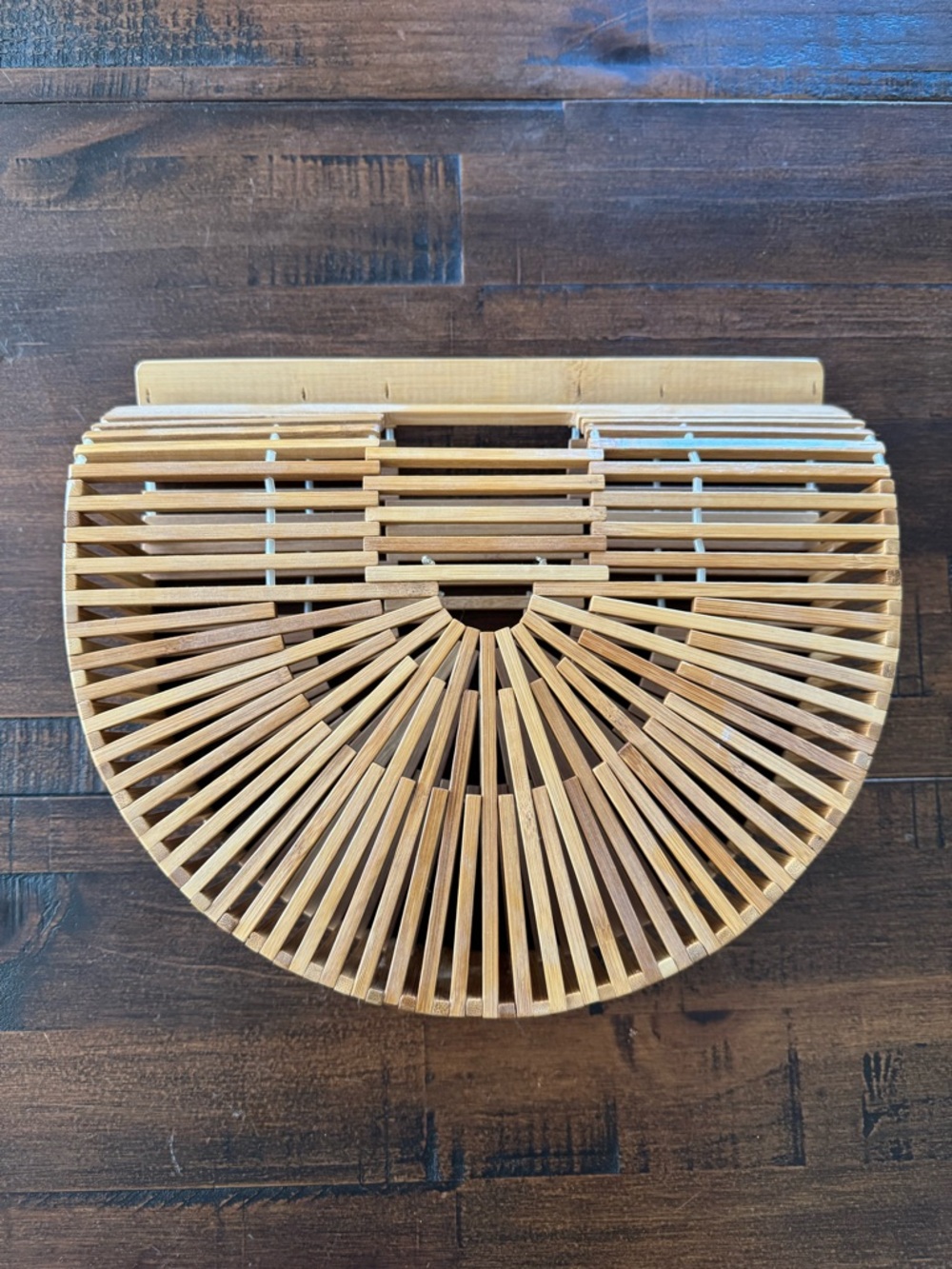 Semi-Circle Bamboo Clutch Bag in Natural Tan